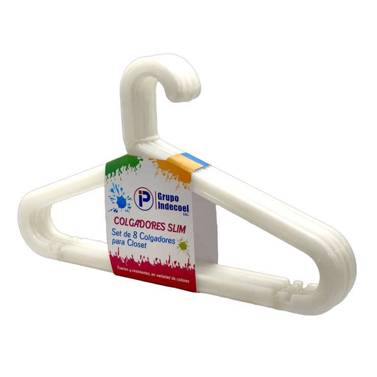 Set 8 Ganchos Plástico Slim Blanco