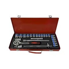 ASAKI - Juego de Llaves Ratchet + Dados 1/2" + Accesorios 24 Piezas