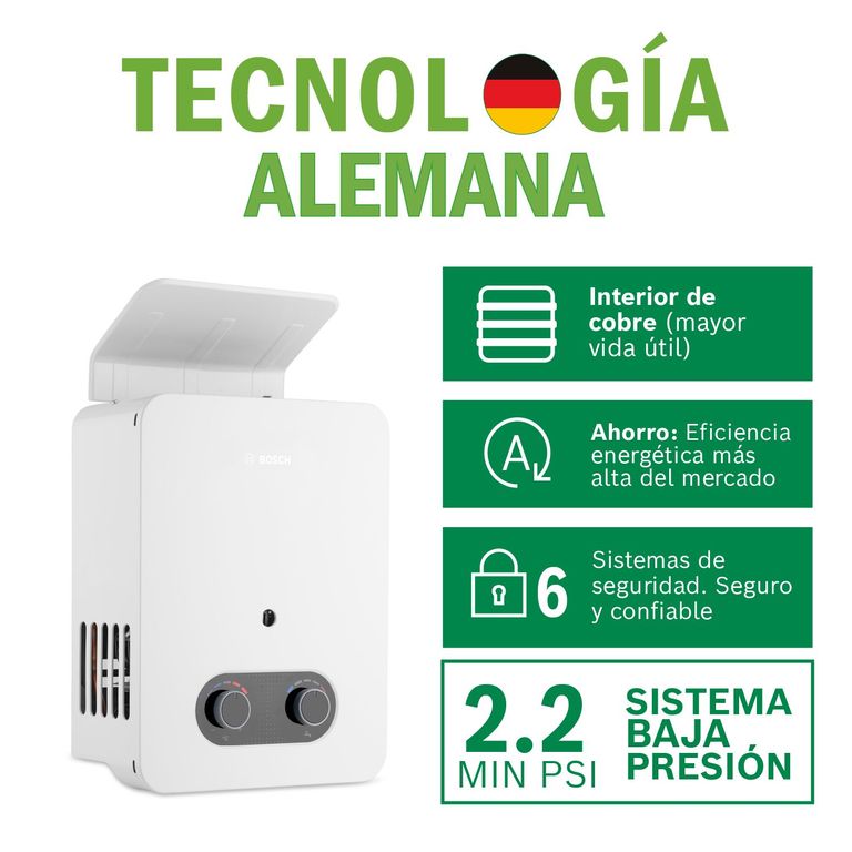 Terma a Gas GLP Bosch Vital Baja Presión 5.5 LT + Kit de instalación