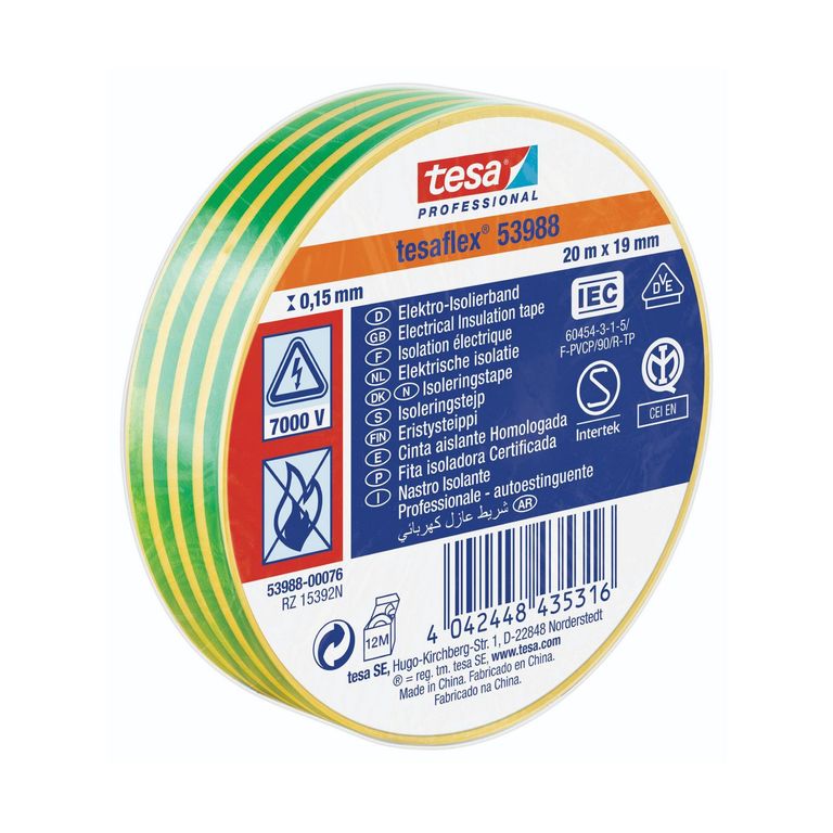 Cinta Aislante Tesaflex 20MX19MM Amarillo/Verde