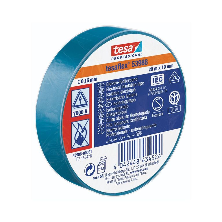Cinta aislante Tesa Tesaflex 20MX19MM Azul