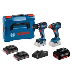 BOSCH - Taladro Atornillador Percutor 90NM GSB 18V-90 BRUSHLESS + Llave Impacto 18V GDX 18V-200 BRUSHLESS + 2 Baterías + 1 Cargador + 1 Maletín + Batería de Iones de Litio 18V GBA 18V 4.0Ah