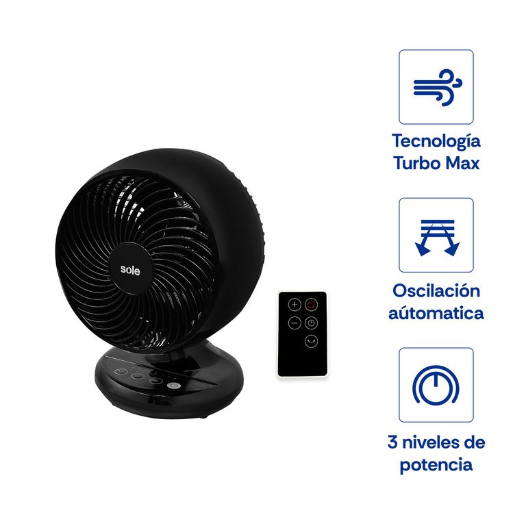 Ventilador De Mesa Plástico 3 Velocidades 30W Sole Turbomax Negro