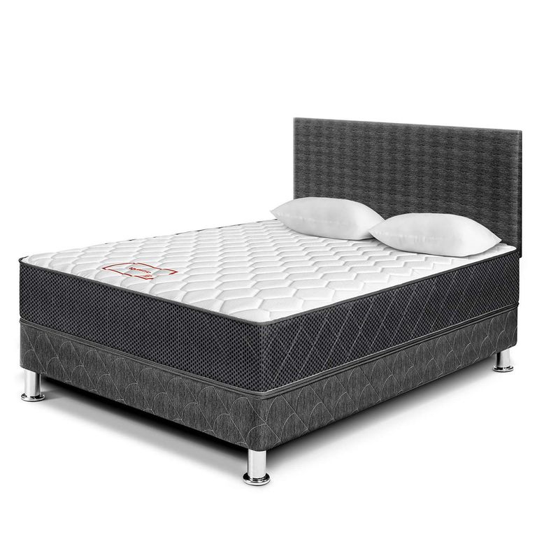 Dormitorio Paraíso Majestic Gris 2 Plazas + 2 Almohadas + Protector