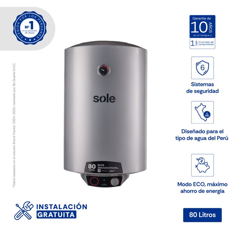 Terma Eléctrica Sole Elite 80 Litros para Pared