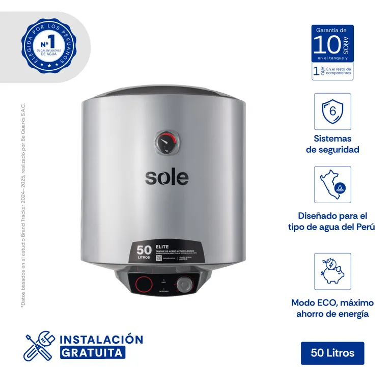 Terma Eléctrica Sole Elite 50 Litros para Pared