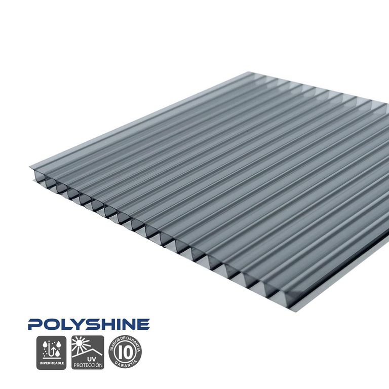 Techo de Policarbonato Alveolar Gris 1.05m x 2.90m x 5.5mm Polyshine