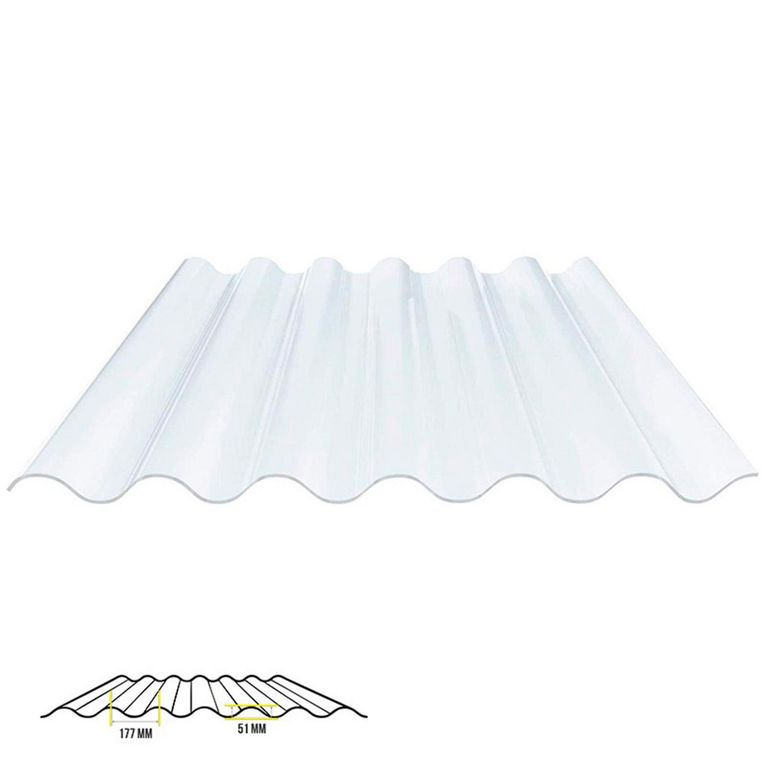 Plancha de Policarbonato Corrugado Transparente 0.81m x 3.60m x 1mm