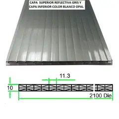 POLYARQ - Techo de Policarbonato Alveolar Heatguard Multicolor Gris/Opal 1.05mx2.95mx10mm