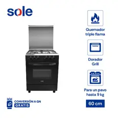 SOLE - Cocina De Pie A Gas 4 Hornillas Bahamas COSOL039 Negro