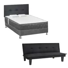 undefined - Dormitorio Acqua 2 Plazas + Sofá Cama + Futón Kald Negro