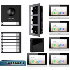 HIKVISION - Kit Videoportero IP Módulo Lector 5 Departamentos 1080P App