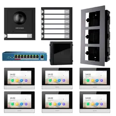 HIKVISION - Kit Videoportero IP Módulo Lector 6 Departamentos 1080P App