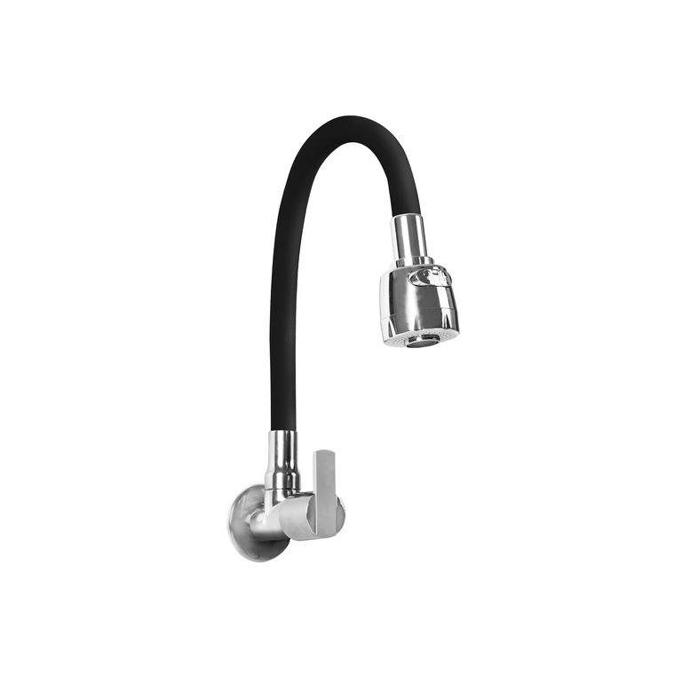 Llave Lavadero Pared Buzios Lever Pico Flexible Negro