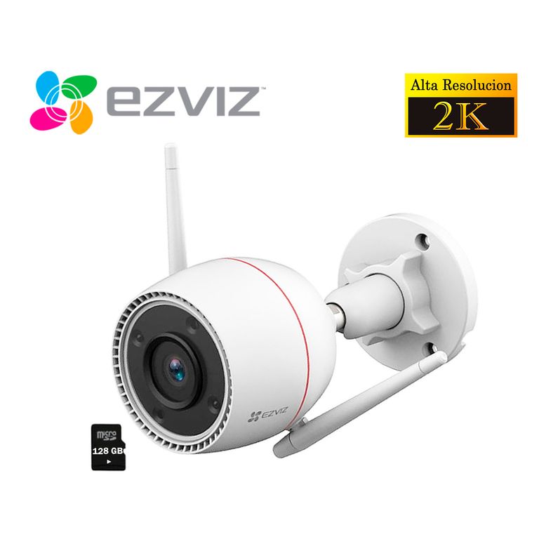 Cámara Seguridad Ezviz Wi-Fi H3C 3MP IP67 Noche Color + Micro SD 128GB