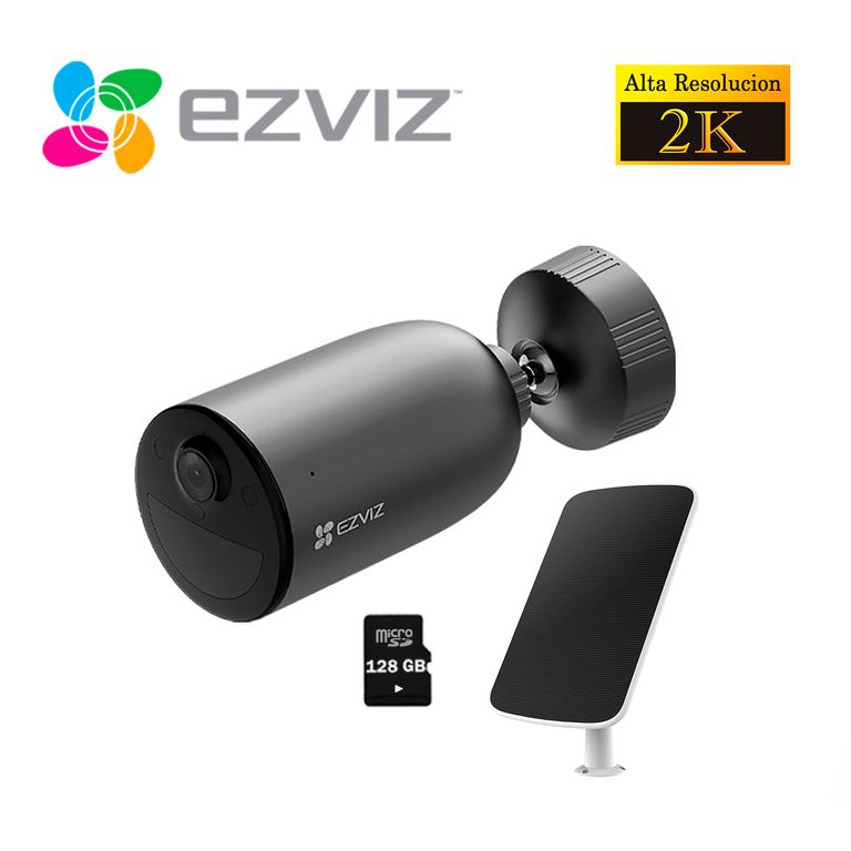 Cámara Seguridad Ezviz Wi-Fi Exterior EB3 Panel Solar + Micro SD 128GB