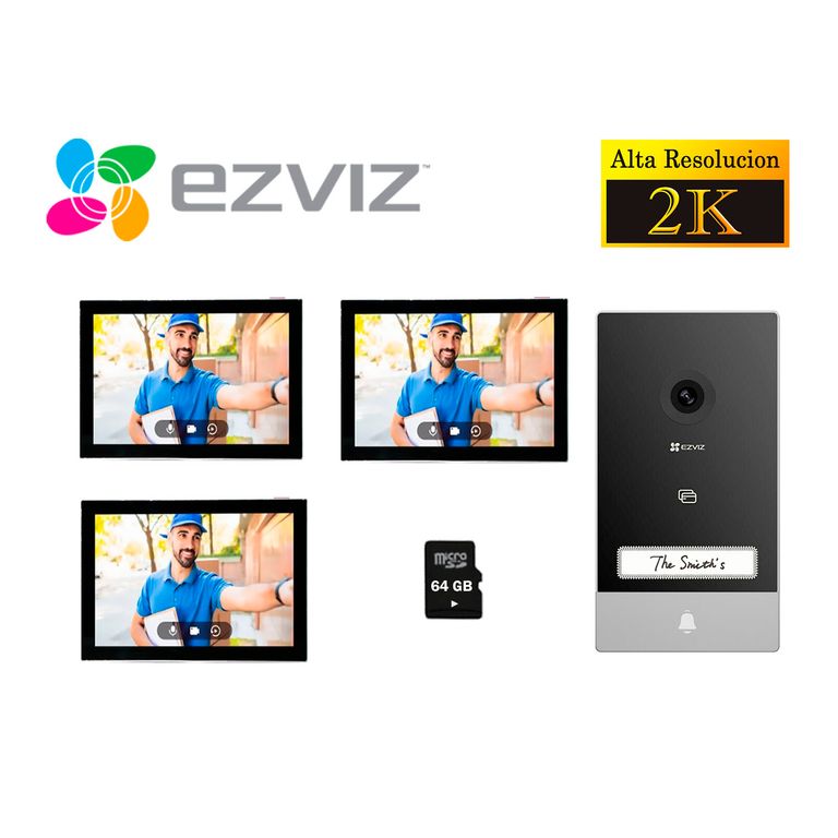 Kit Videoportero Inteligente Ezviz HP7 2K Exterior + 2 Monitores 64GB