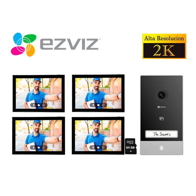 Kit Videoportero Inteligente Ezviz HP7 2K Exterior + 2 Monitores S 64GB