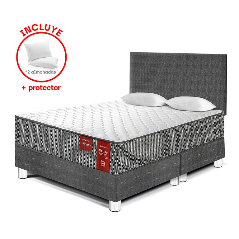 Dormitorio Nappy Pocket 20 Firme Queen + 2 Almohadas + Protector