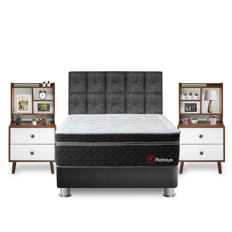 Dormitorio Platinum Queen + Velador con Repisa Fashion