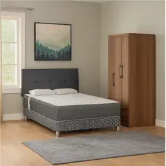 undefined - Dormitorio Acqua 2 Plazas + 2 Almohadas + Protector Gris + Ropero 3 Puertas 2 Cajones 83x47x183cm