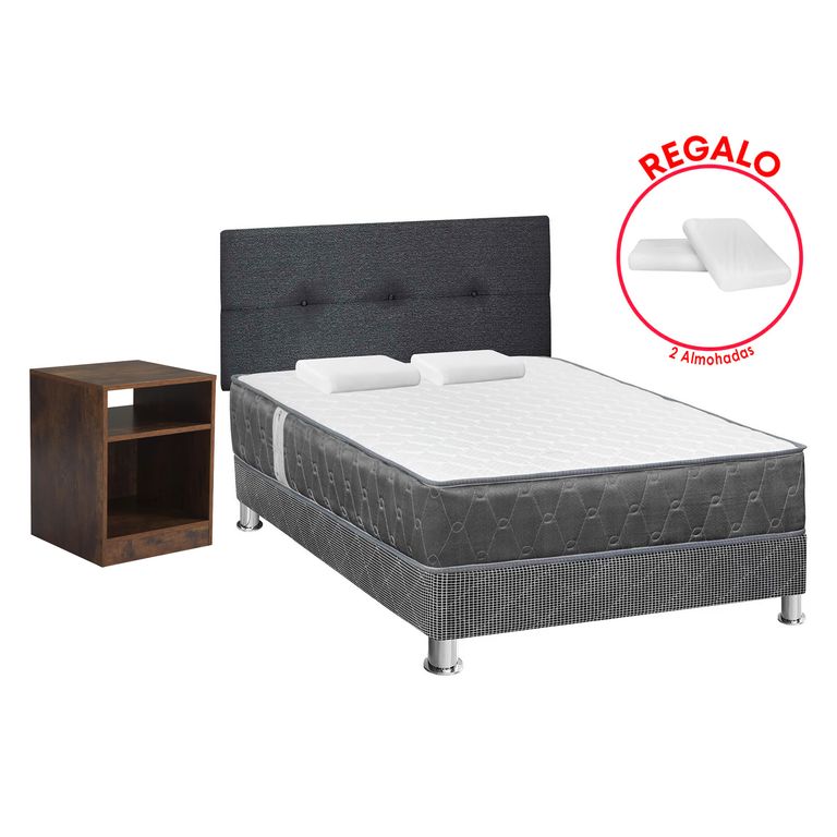 Dormitorio Acqua 2 Plazas + 2 Almohadas + Protector + Mesa de Noche Japón