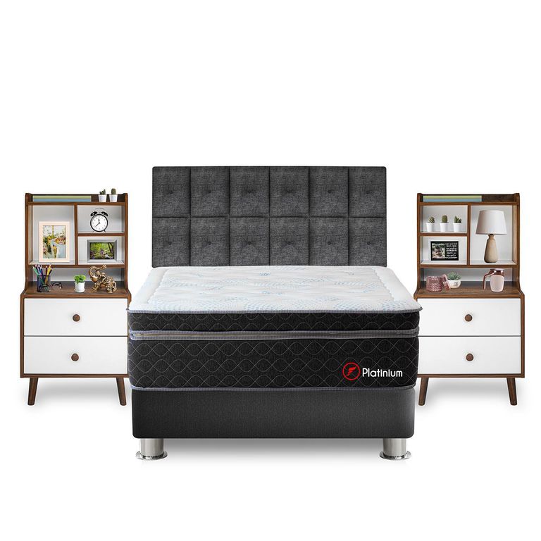 Dormitorio Platinium King + Velador Repisa Fashion