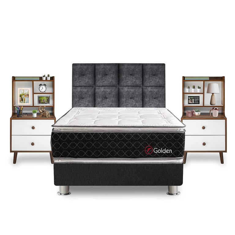 Dormitorio Golden 2 Plazas + Velador Repisa Fashion