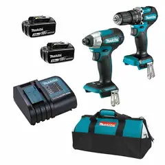 MAKITA - 1 Taladro Percutor + 1 Atornillador + 2 Baterías + 1 Cargador + 1 Maletín