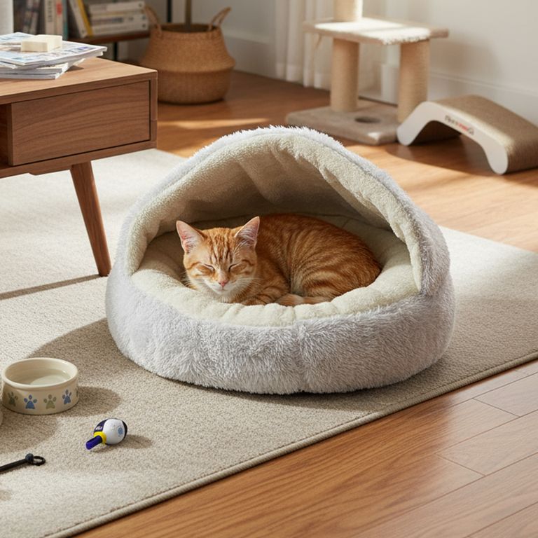 Cama de Peluche para Gato Gris/Beige 35.56x50x50cm