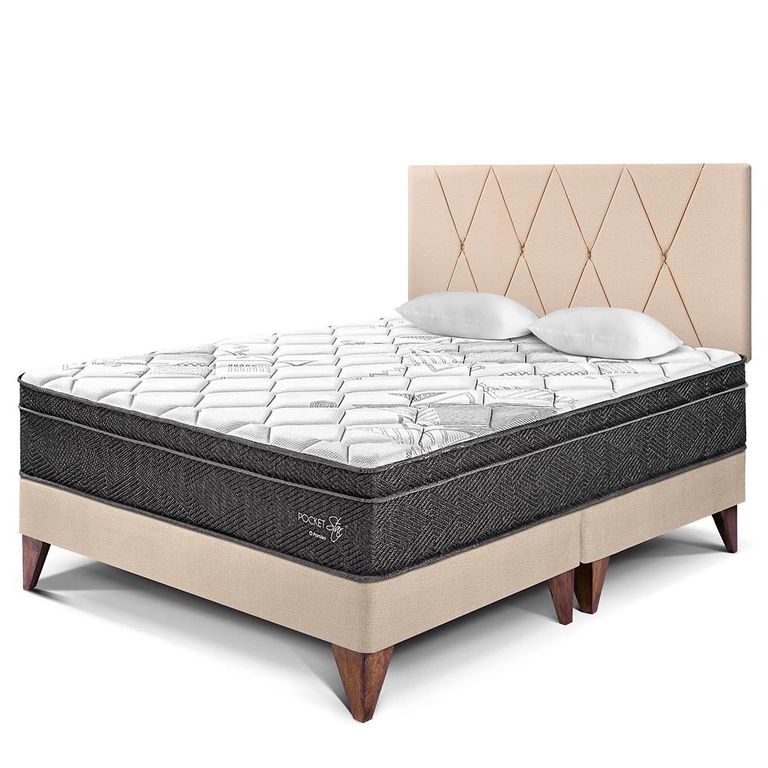 Dormitorio Europeo Paraíso Pocket Star Queen + 2 Almohadas + Protector