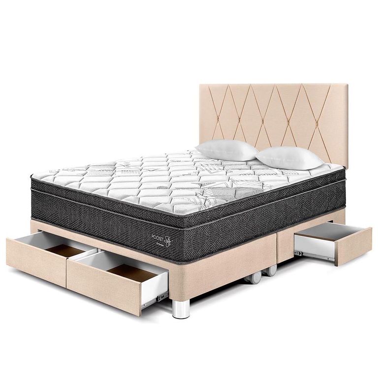 Dormitorio con Cajones Paraíso Pocket Star King + 2 Almohadas + Protector