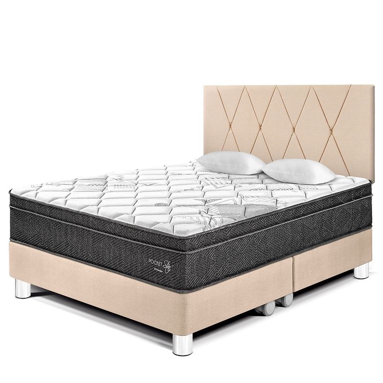 Dormitorio Paraíso Pocket Star Queen + 2 Almohadas + Protector