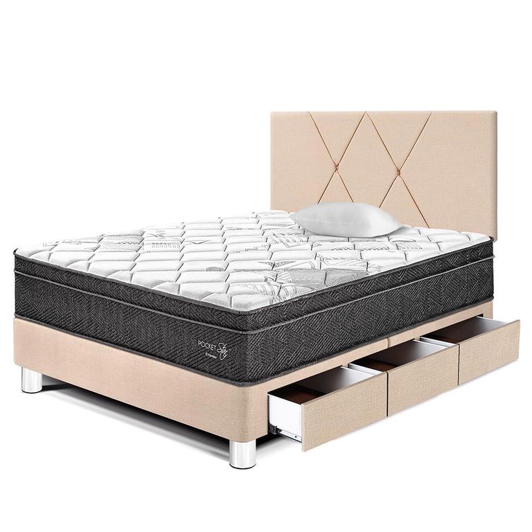 Dormitorio con Cajones Paraíso Pocket Star 1.5 Plazas + Almohada + Protector