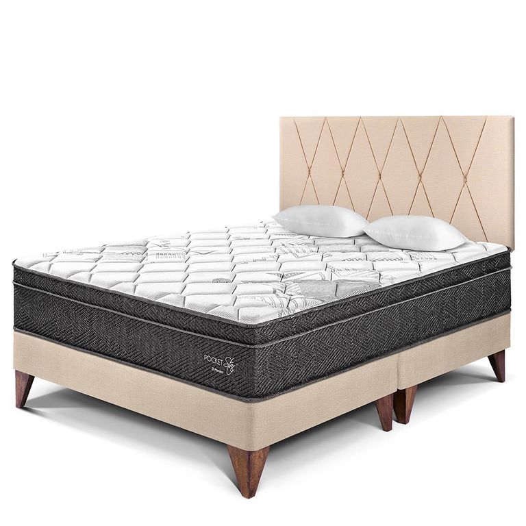Dormitorio Europeo Paraíso Pocket Star King + 2 Almohadas + Protector