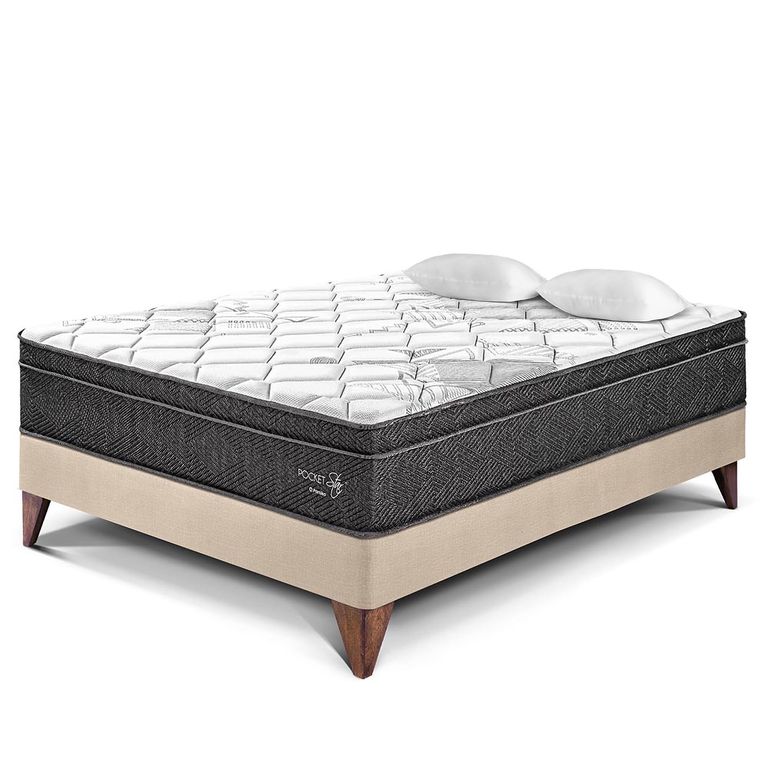Cama Europea Pocket Star 2 Plazas + 2 Almohadas + Protector
