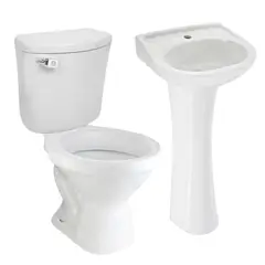 TREBOL - Taza Universal Blanca + Tanque Inodoro Trebol Rapid Jet Blanco + Pedestal para Lavamanos Trebol Universal Blanco + Lavamanos Sobre Pedestal Trebol Mancora Blanco