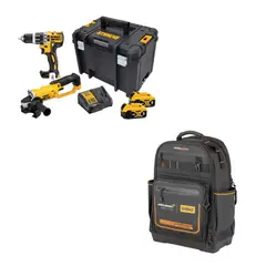 DEWALT - 01 Taladro Percutor Inalámbrico 1/2" + 01 Esmeril 4-1/2" Inalámbrico + Regalo 01 Batería 4.0Ah 20V + Mochila Mclaren F1 Team Pro