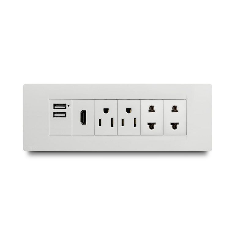 Placa 6H + Bastidor + Cajetin Plastico (1 Hdmi, 2 Toma Amer, 2 Toma Univ, 1 Usb)