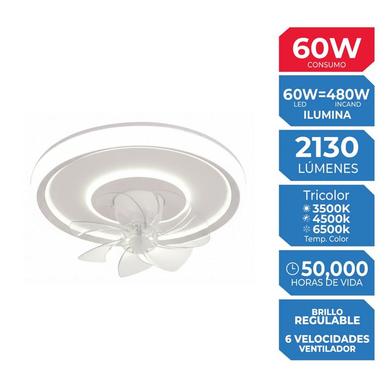 Ventilador Plafón 60W Blanco