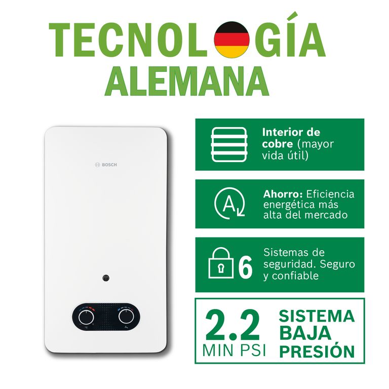 Terma a Gas GLP Bosch Vital Baja Presión 10 LT + Kit de instalación