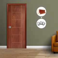 DIMFER - Combo Puerta Interior MDF Ópera Cedro Africano + Marco Teñido Cedro 30 x 59 x 2120 mm