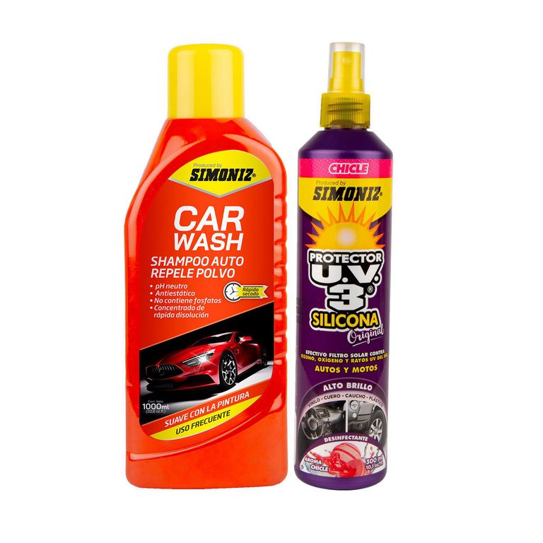 Shampoo Car Wash 1L + Silicona UV3 Chicle 300 ml