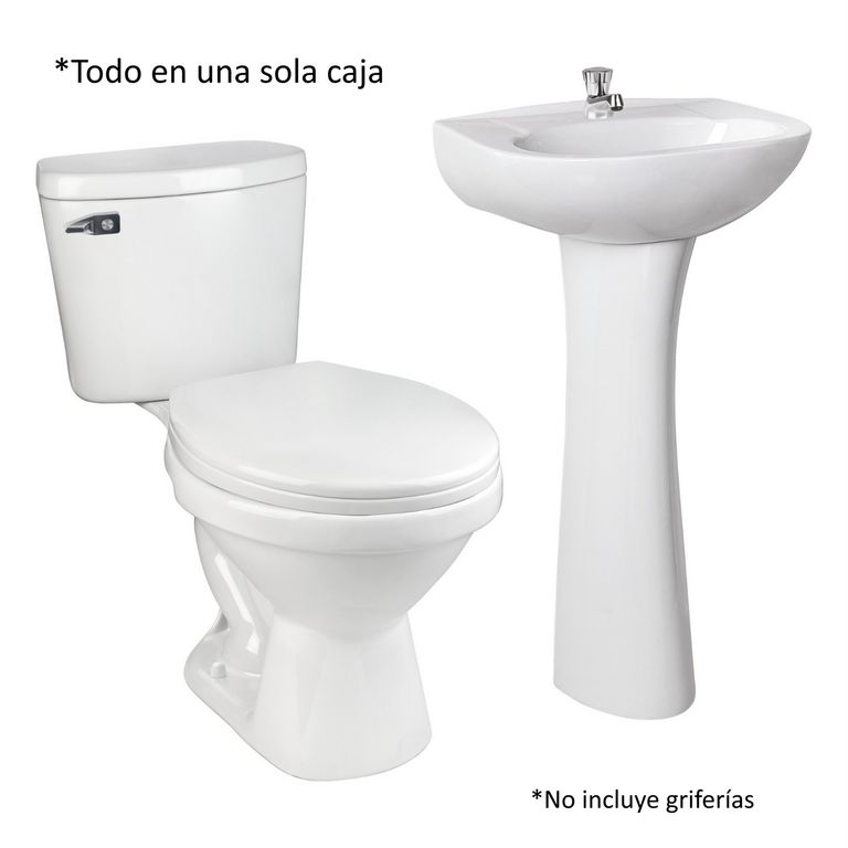 Sala Rapid Jet Completa Blanco: Inodoro 2 Piezas + Asiento + Lavamanos + Pedestal