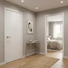 ARES - Puerta Interior HDF Pet Riga Blanco Relleno Honey Comb + MARCO PINO FINGER CLEAR C/PET RIGA 32X70X2120MM (VANO 100).