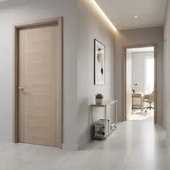 ARES - Puerta Interior HDF Montreal Beige + MARCO PINO FINGER CLEAR C/PET MONTREAL 32X70X2120MM (VANO 100).