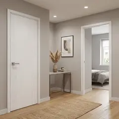 ARES - Puerta Interior HDF Pet Riga Blanco Relleno Honey Comb + MARCO PINO FINGER CLEAR C/PET RIGA 32X70X2120MM (VANO 100).