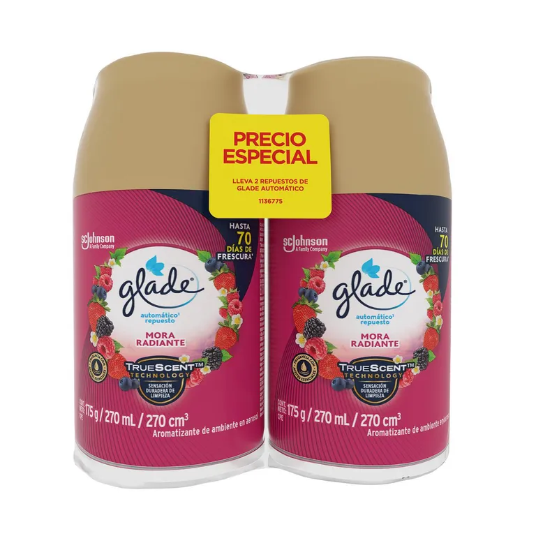 Repuesto Ambientador automático Glade Mora Radiante 270 ml Pack x2