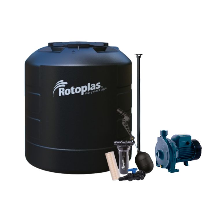 Combo Tanque Plus 1100L Negro Rotoplas + Accesorios + Bomba Periférica 1HP 50l/min