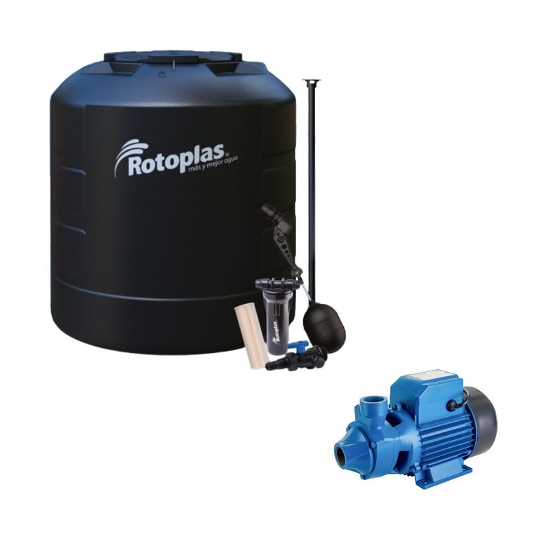 Combo Tanque Plus 1100L Negro Rotoplas + Accesorios + Bomba Periférica 1HP 50l/min